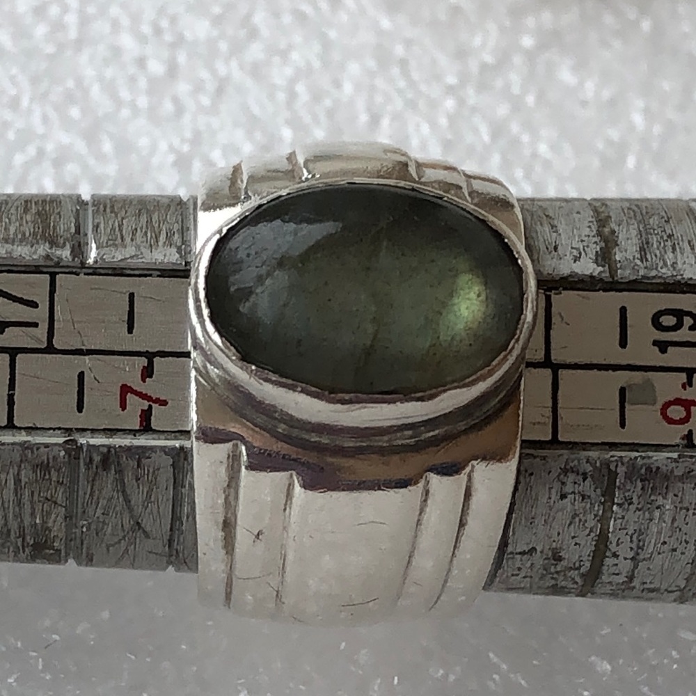 Solid Sterling Silver Labradorite Ring S 7.5 - image 5